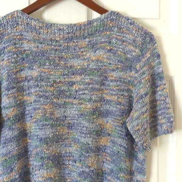 90's Vintage Handmade Marled Knit Boat Neck Short Sleeve Sweater Purple Medium - Picture 9 of 9